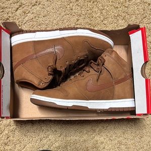 Nike Brown High-Top Dunk Sneakers with Suede Finish